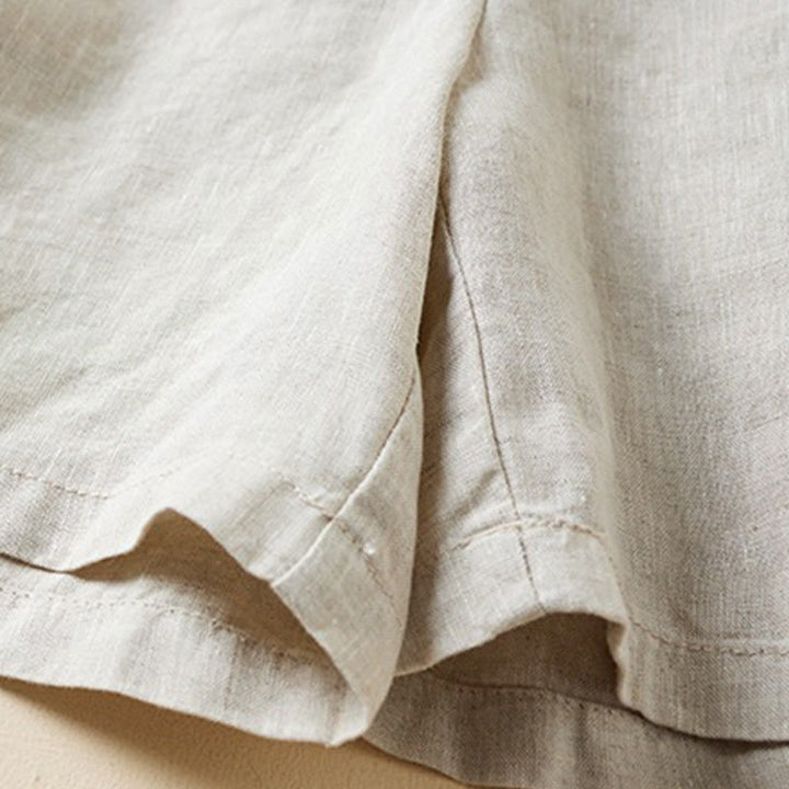 Pantalones cortos de lino y algodón con dos botones y bolsillos para mujer con Buddha Stones