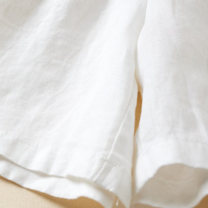 Pantalones cortos de lino y algodón con dos botones y bolsillos para mujer con Buddha Stones