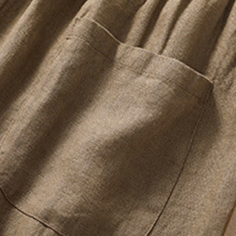 Pantalones cortos de lino y algodón para mujer con bolsillos y cinturón con puños vueltos de color liso y Buddha Stones - image 5