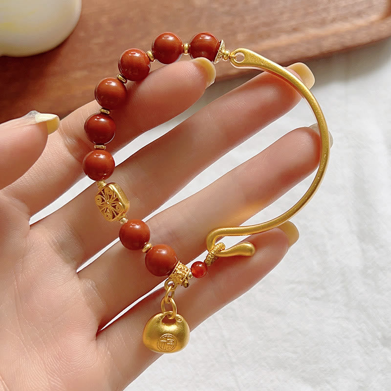 Pulsera de media piedra con Buddha Stones y ágata roja del sur con carácter Fu