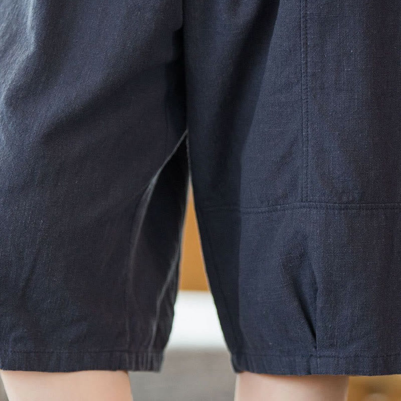 Pantalones cortos casuales de algodón y ramio de color liso con bolsillos para mujer de Buddha Stones - image 19