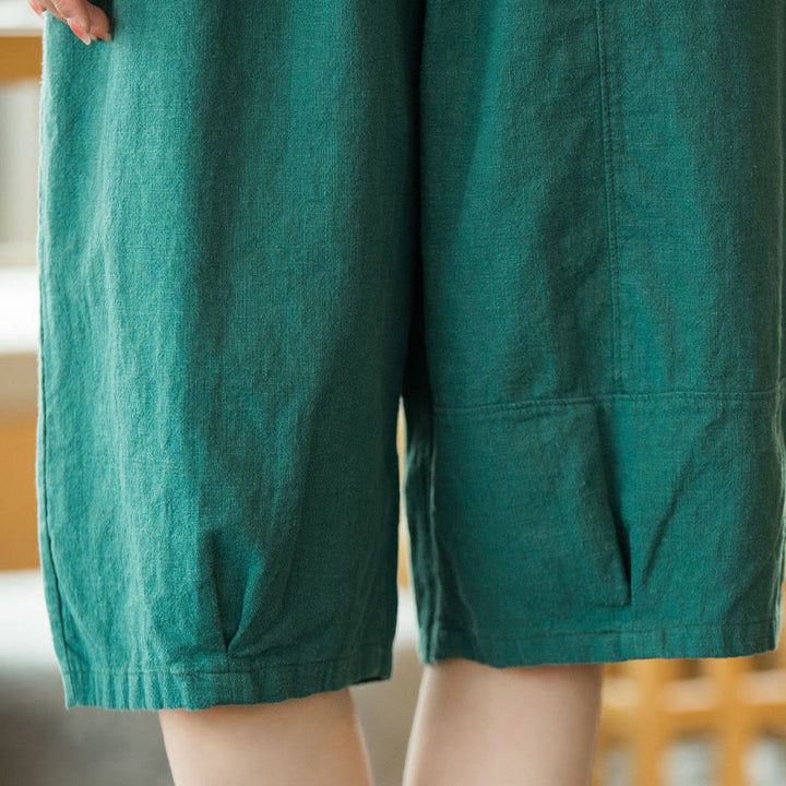 Pantalones cortos casuales de algodón y ramio de color liso con bolsillos para mujer de Buddha Stones - image 5