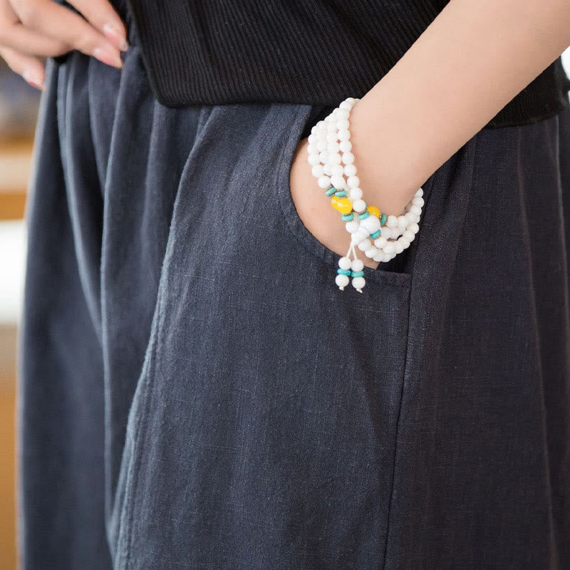 Pantalones cortos casuales de algodón y ramio de color liso con bolsillos para mujer de Buddha Stones - image 18