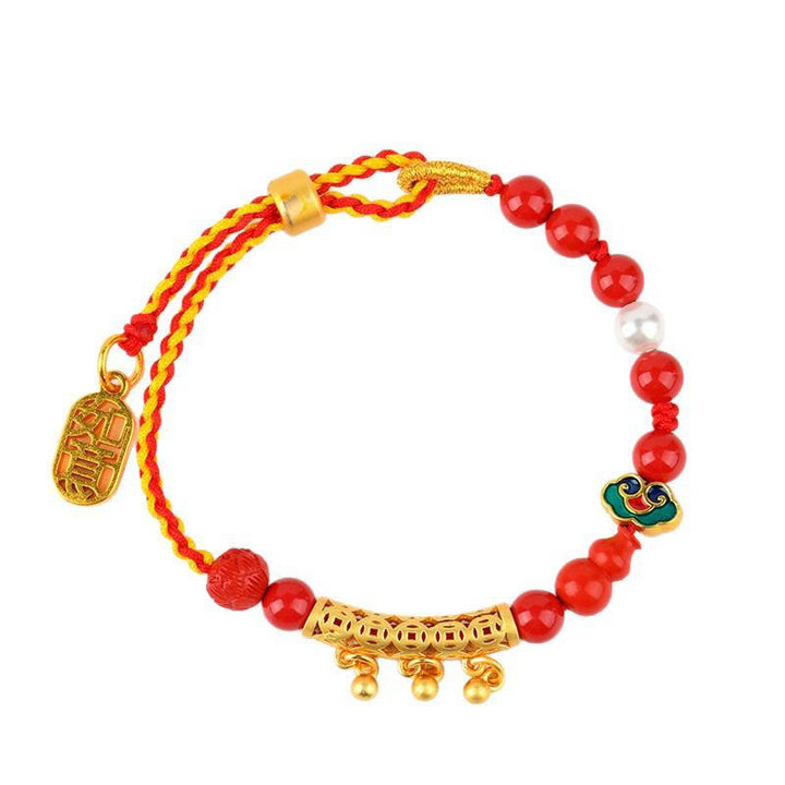 Pulsera de la calma de la marca Ruyi con campana de hilo rojo y cinabrio de Buddha Stones