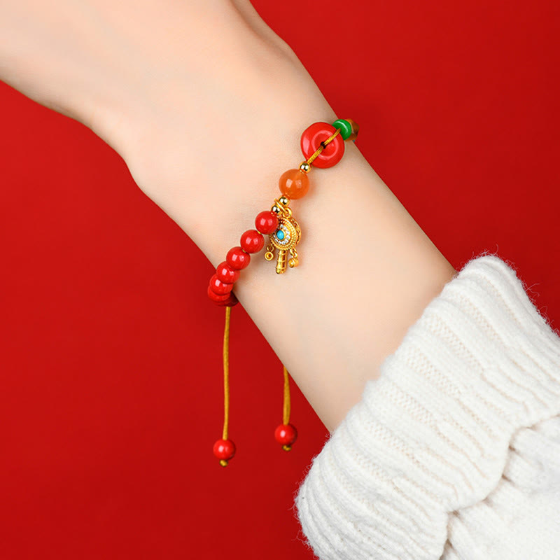 Pulsera con bendición de la paz con hilo de cinabrio y Buddha Stones
