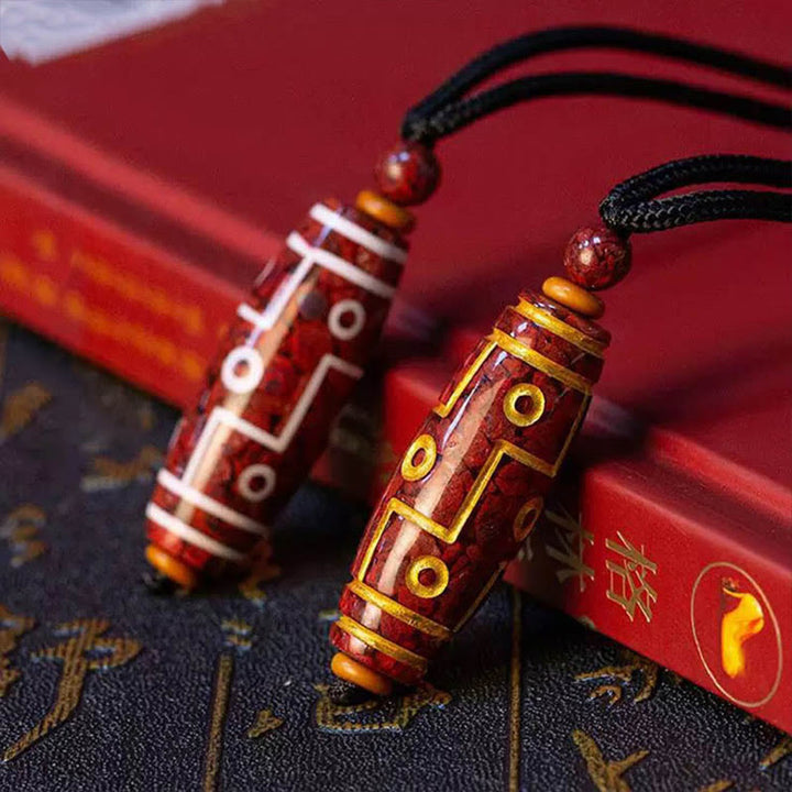 Colgante de bendición con cuentas Dzi de nueve ojos y Buddha Stones con cinabrio