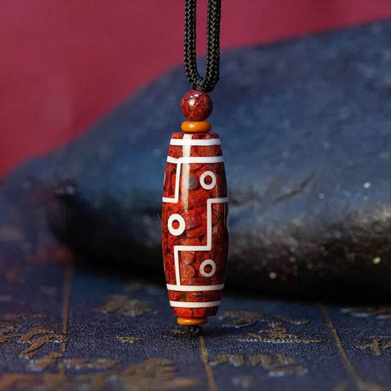 Colgante de bendición con cuentas Dzi de nueve ojos y Buddha Stones con cinabrio