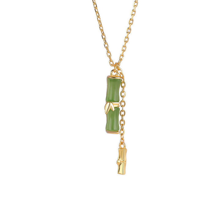 Collar con colgante de plata de ley 925 con Buddha Stones, jade hetiano y bambú