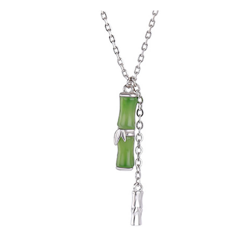Collar con colgante de plata de ley 925 con Buddha Stones, jade hetiano y bambú