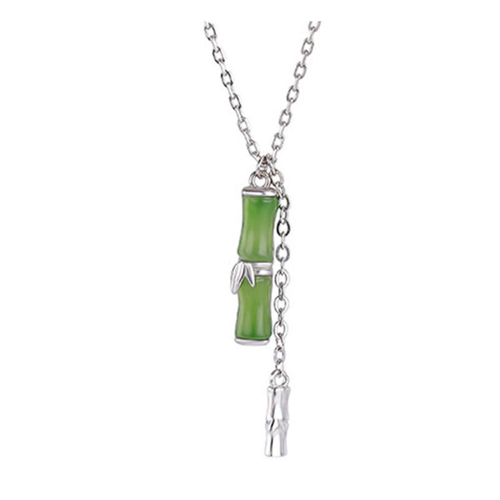 Collar con colgante de plata de ley 925 con Buddha Stones, jade hetiano y bambú