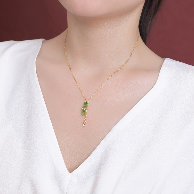 Collar con colgante de plata de ley 925 con Buddha Stones, jade hetiano y bambú
