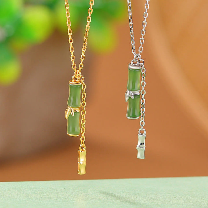 Collar con colgante de plata de ley 925 con Buddha Stones, jade hetiano y bambú