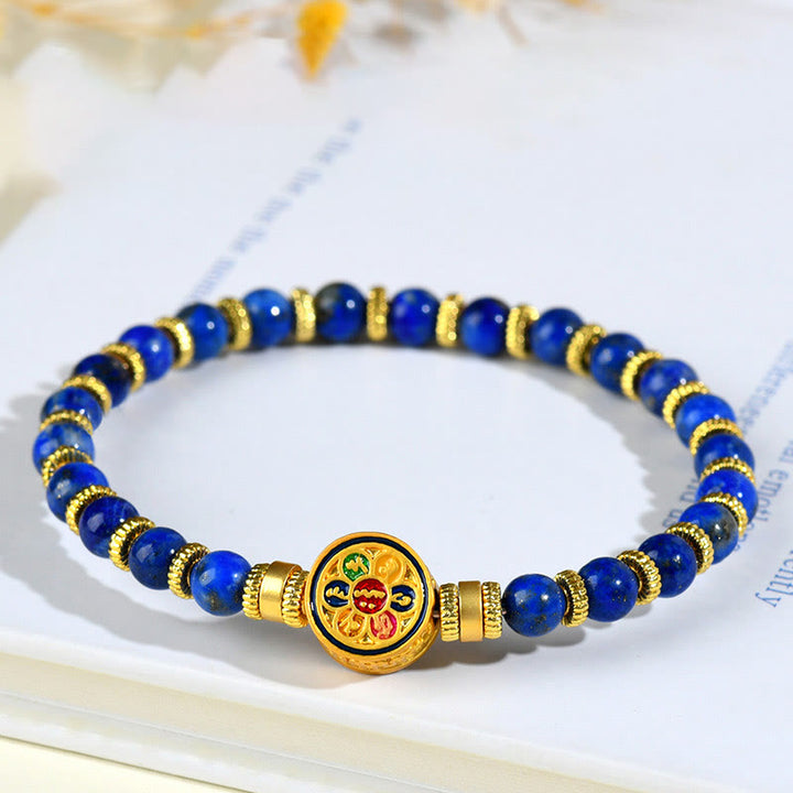 Pulsera de equilibrio de cuentas Om Mani Padme Hum de lazurita natural con Buddha Stones