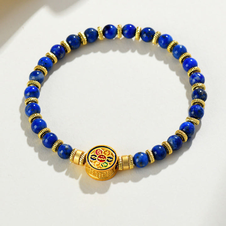 Pulsera de equilibrio de cuentas Om Mani Padme Hum de lazurita natural con Buddha Stones
