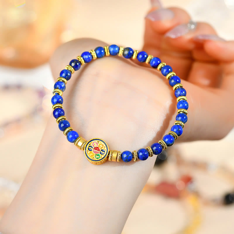 Pulsera de equilibrio de cuentas Om Mani Padme Hum de lazurita natural con Buddha Stones