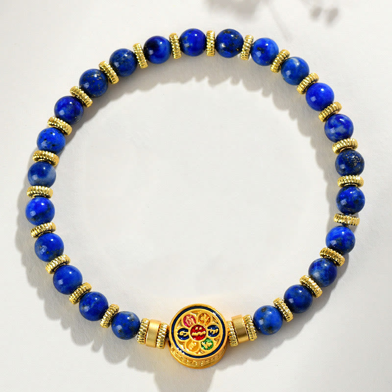 Pulsera de equilibrio de cuentas Om Mani Padme Hum de lazurita natural con Buddha Stones