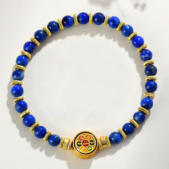 Pulsera de equilibrio de cuentas Om Mani Padme Hum de lazurita natural con Buddha Stones
