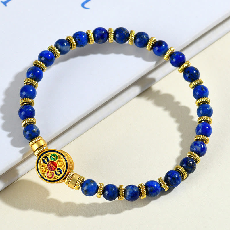 Pulsera de equilibrio de cuentas Om Mani Padme Hum de lazurita natural con Buddha Stones