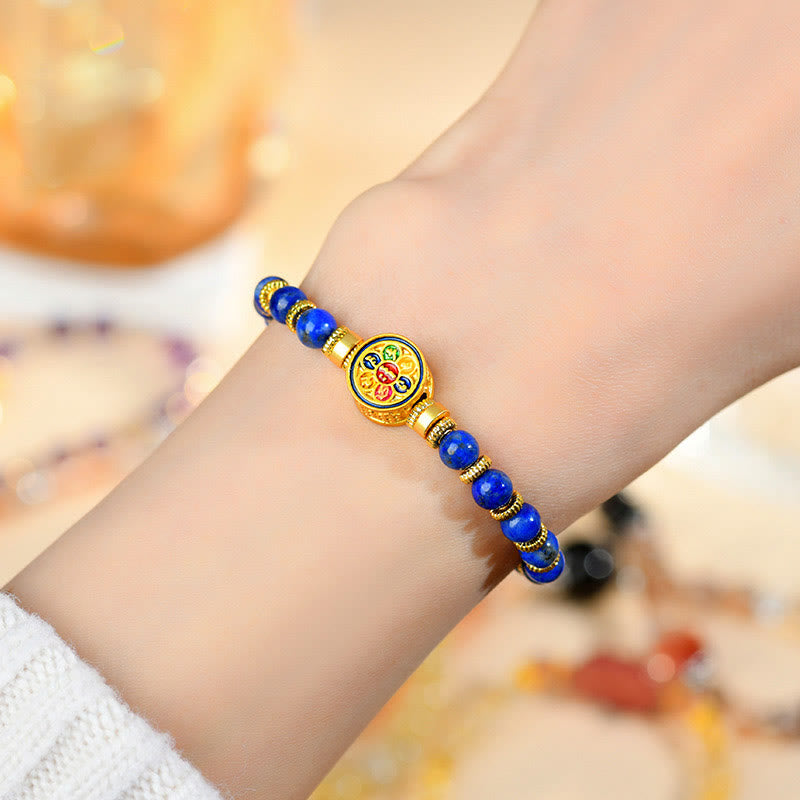 Pulsera de equilibrio de cuentas Om Mani Padme Hum de lazurita natural con Buddha Stones