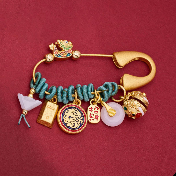 Broche de latón con protección para atraer la fortuna con el personaje de Buddha Stones de dragón Fu