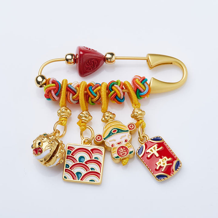 Broche de bendición de cobre con el personaje de Zongzi Fu de cinabrio y Buddha Stones, Caishen, Dios de la riqueza, seguro y sano