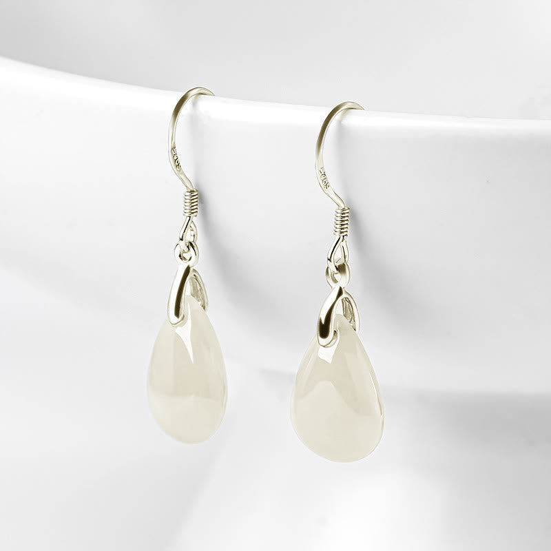 Pendientes colgantes de plata de ley 925 con Buddha Stones , diseño de gota de agua, suerte y prosperidad - Jade (Prosperidad♥Abundancia) - image 0
