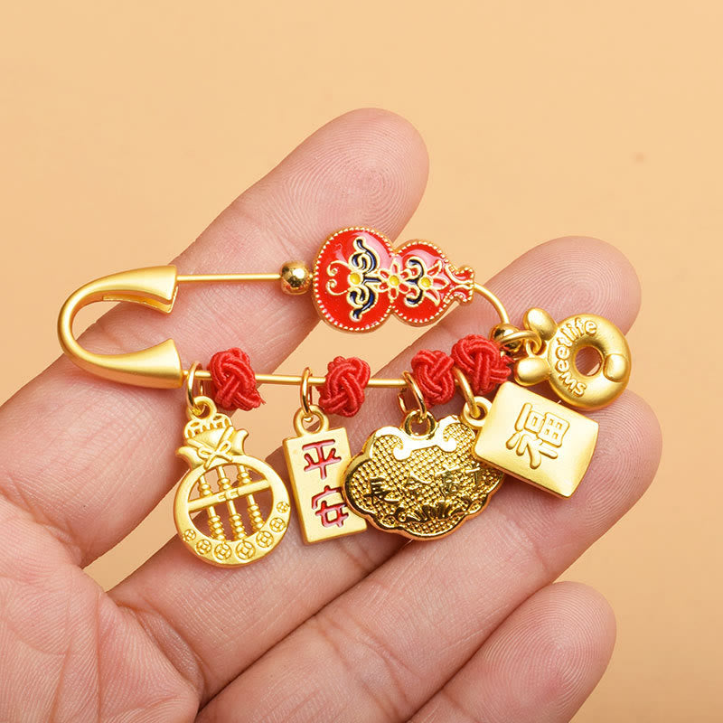 Broche con bendición de salud y seguridad del personaje Fu del león danzante de calabaza de Buddha Stones