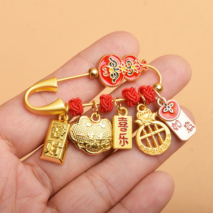Broche con bendición de salud y seguridad del personaje Fu del león danzante de calabaza de Buddha Stones