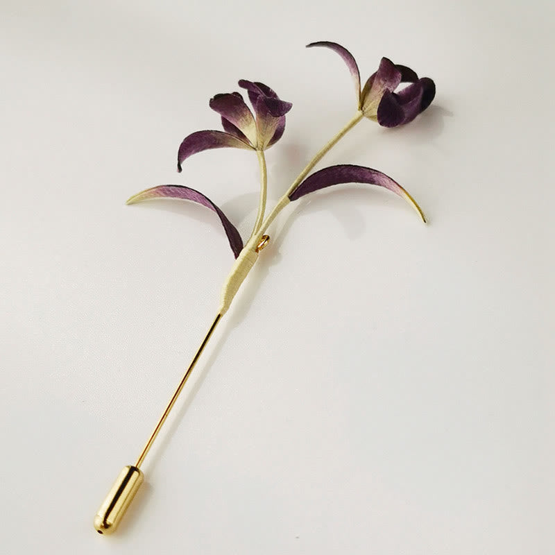 Broche de orquídea de seda morera con flores de terciopelo hechas a mano con Buddha Stones