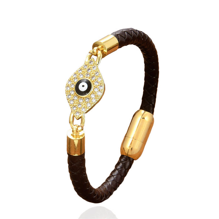 Pulsera de cuero con hebilla de metal y protección contra el mal de ojo con Buddha Stones