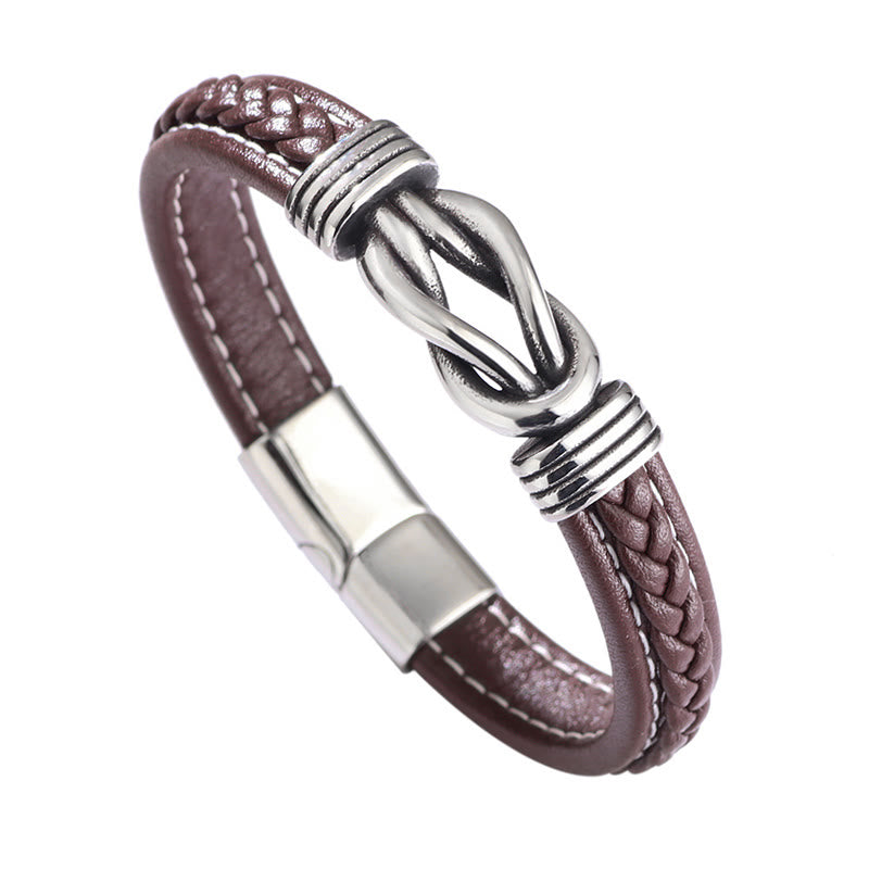 Pulsera reforzada de cuero, acero y titanio con Buddha Stones