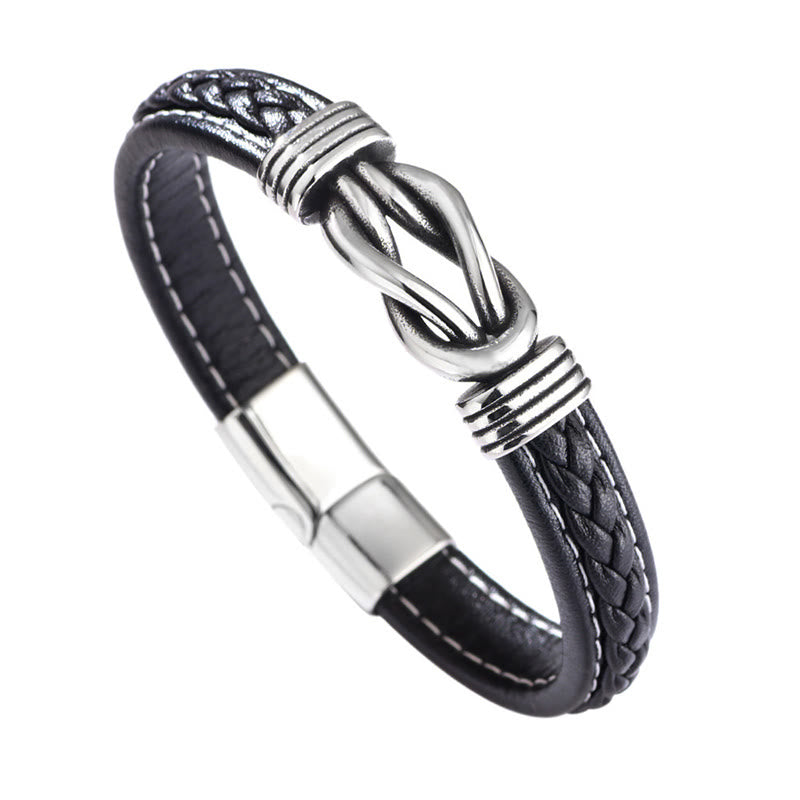 Pulsera reforzada de cuero, acero y titanio con Buddha Stones