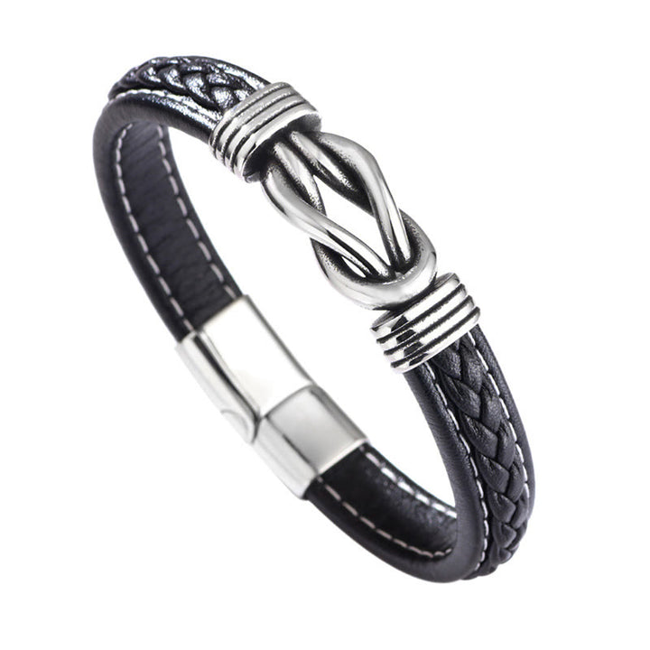 Pulsera reforzada de cuero, acero y titanio con Buddha Stones
