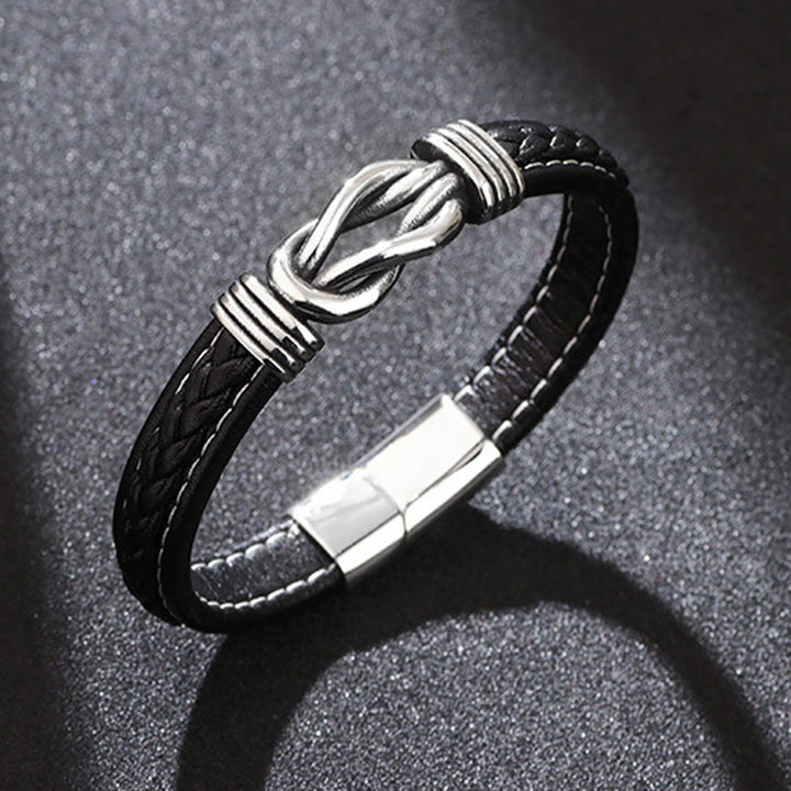 Pulsera reforzada de cuero, acero y titanio con Buddha Stones