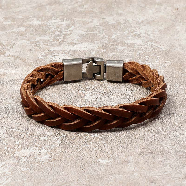 Pulsera de cuero trenzado con hebilla de piedra de Buddha Stones vintage
