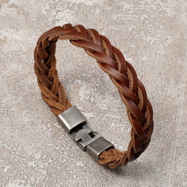 Pulsera de cuero trenzado con hebilla de piedra de Buddha Stones vintage
