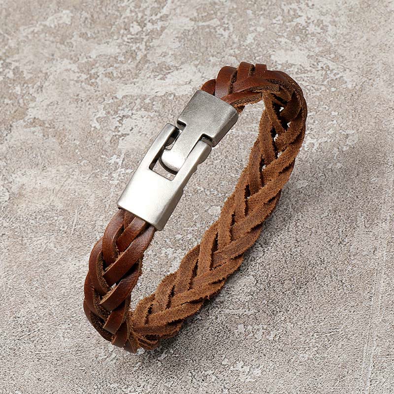 Pulsera de cuero trenzado con hebilla de piedra de Buddha Stones vintage