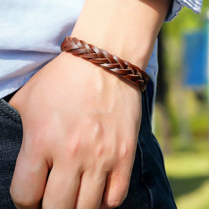 Pulsera de cuero trenzado con hebilla de piedra de Buddha Stones vintage