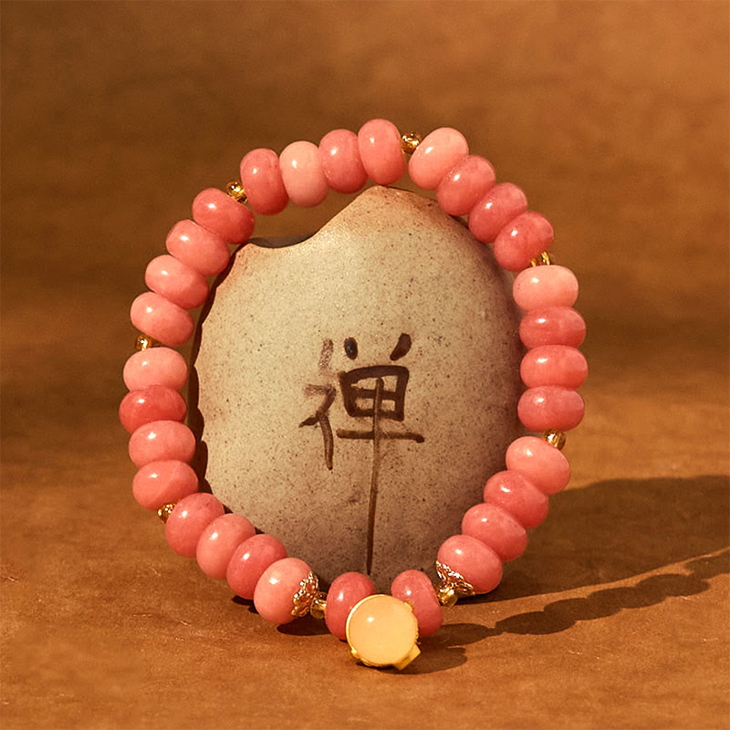Pulsera curativa con cuentas de gato de la suerte de jade cian y cuarzo fresa y Buddha Stones