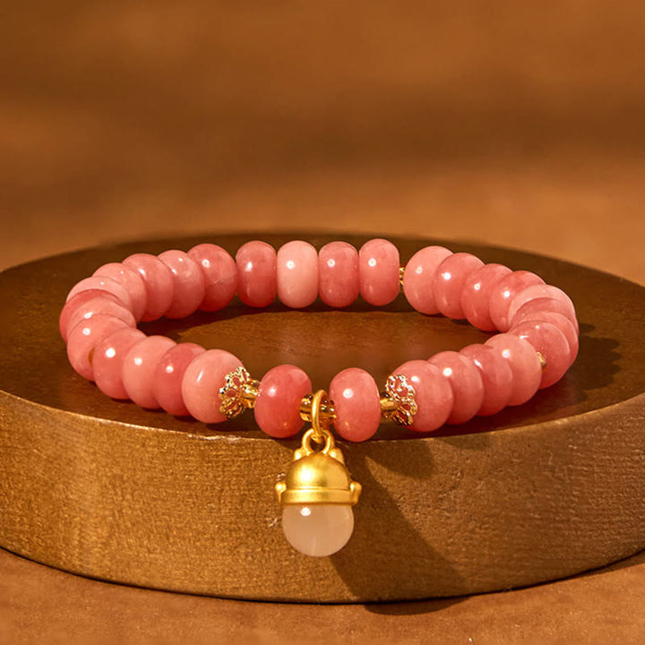 Pulsera curativa con cuentas de gato de la suerte de jade cian y cuarzo fresa y Buddha Stones