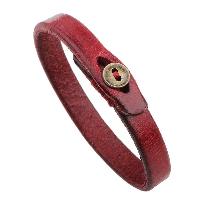 Pulsera de cuero liso vintage con hebilla de botón y Buddha Stones que inspira confianza