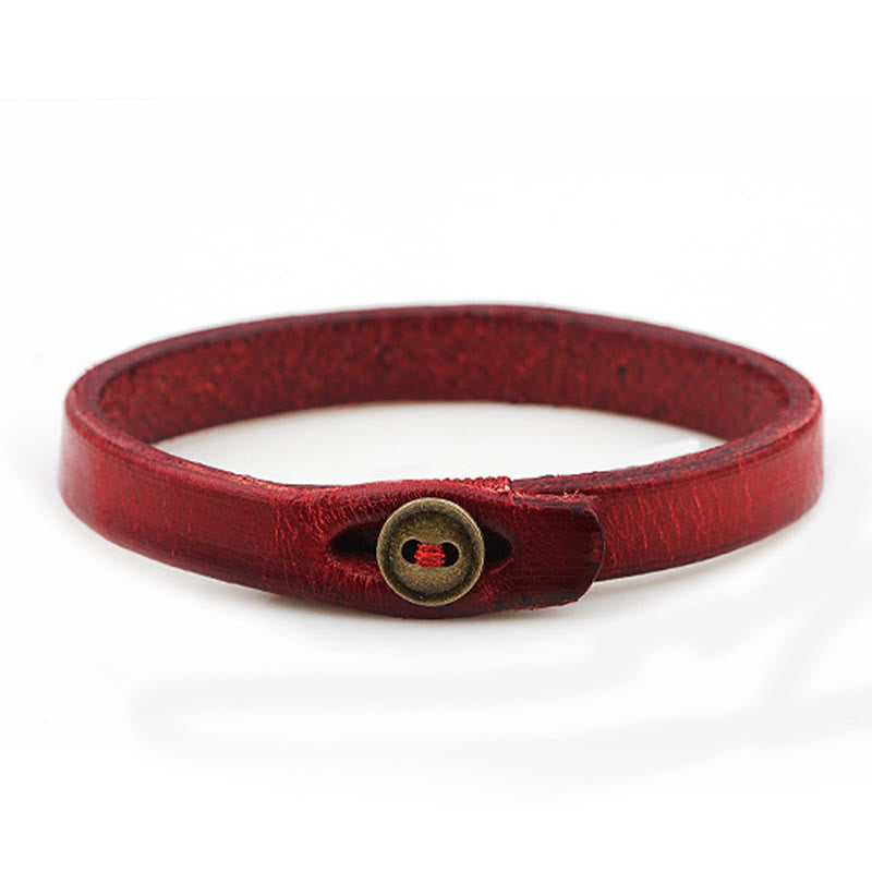 Pulsera de cuero liso vintage con hebilla de botón y Buddha Stones que inspira confianza
