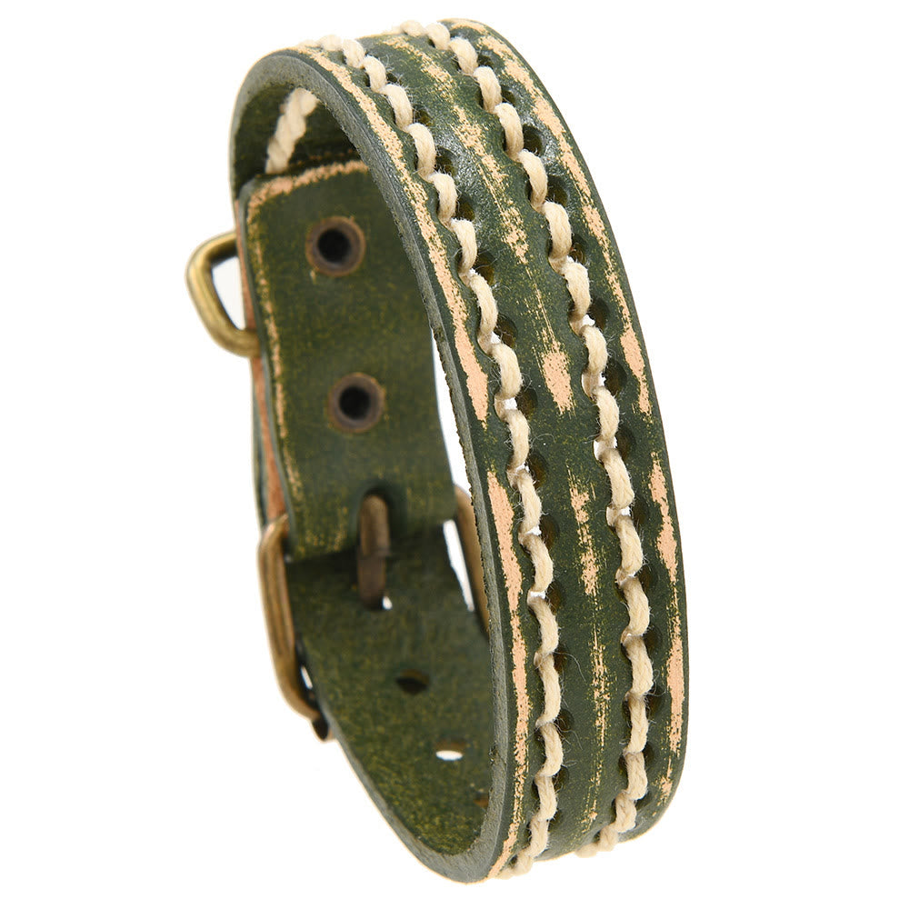 Pulsera de cuero vintage con hebilla ajustable y Buddha Stones