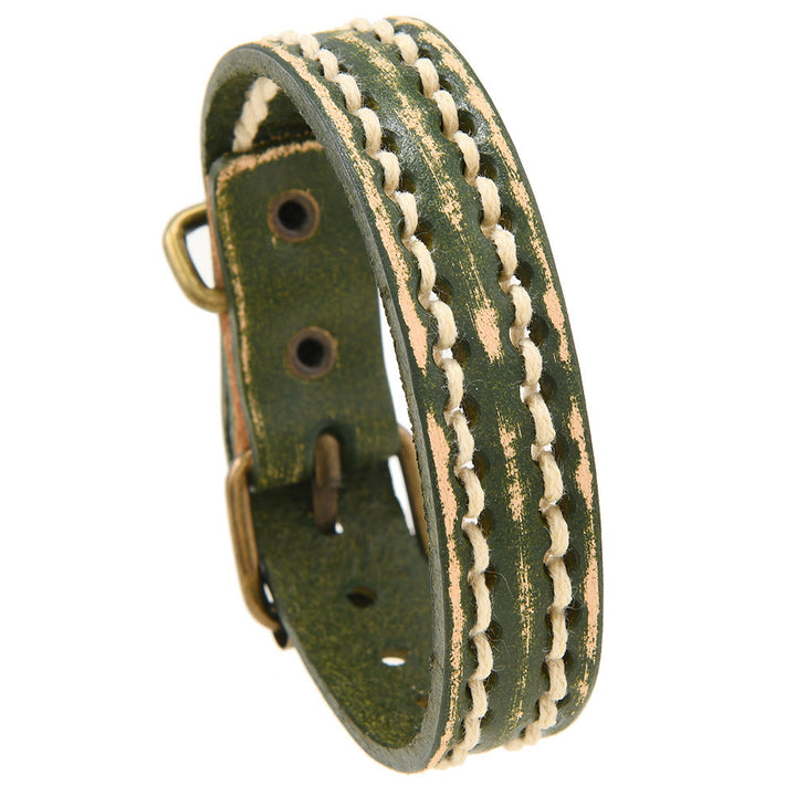 Pulsera de cuero vintage con hebilla ajustable y Buddha Stones