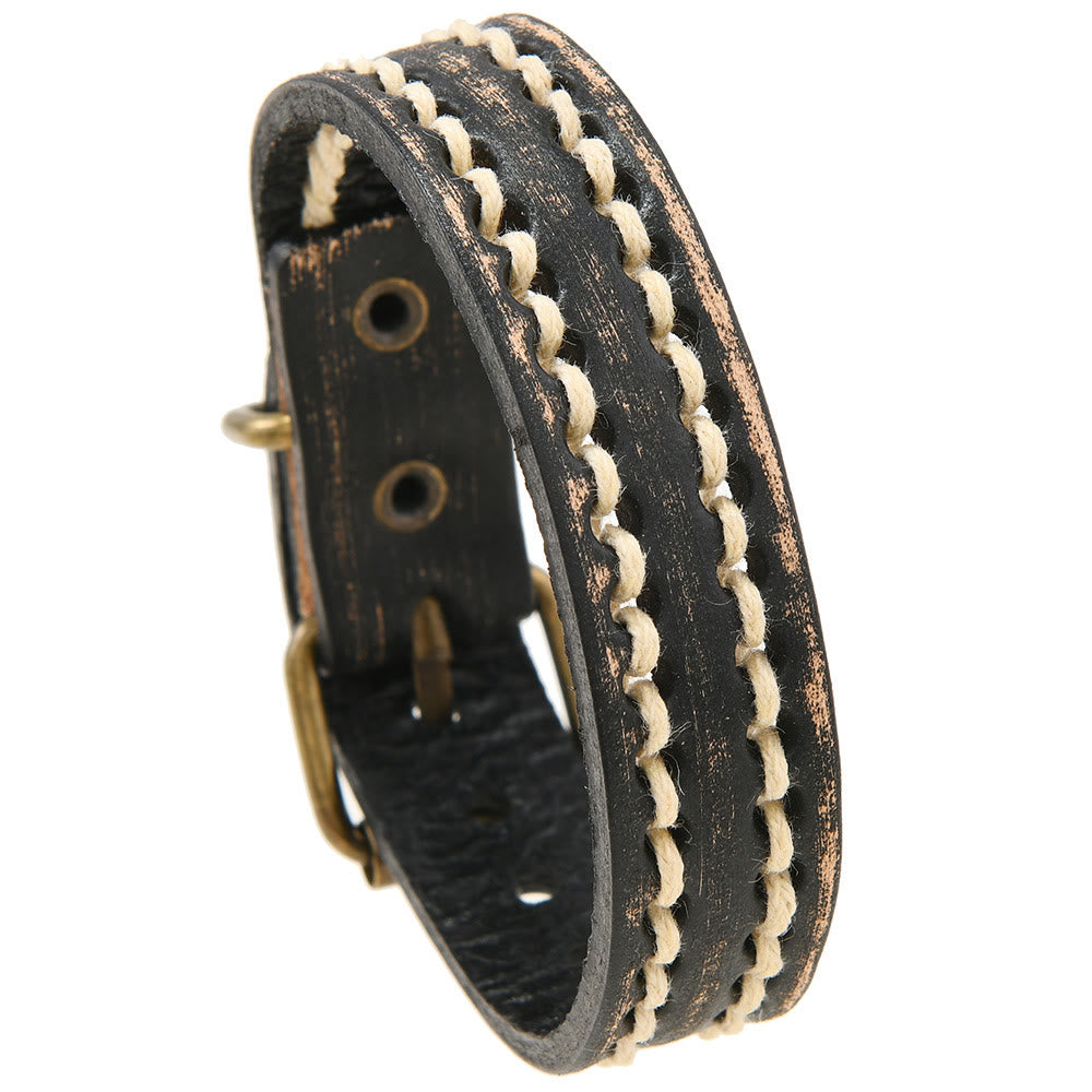 Pulsera de cuero vintage con hebilla ajustable y Buddha Stones