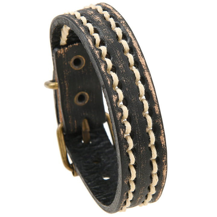 Pulsera de cuero vintage con hebilla ajustable y Buddha Stones