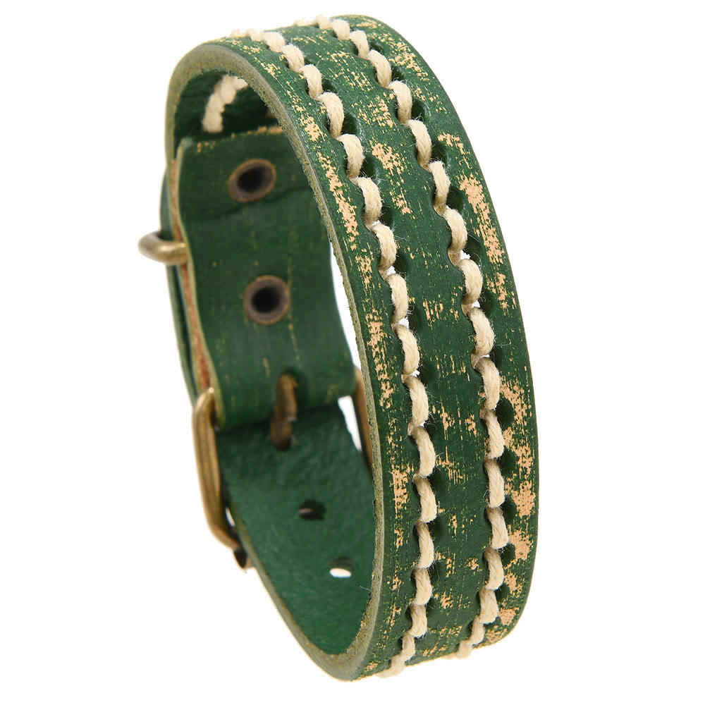Pulsera de cuero vintage con hebilla ajustable y Buddha Stones
