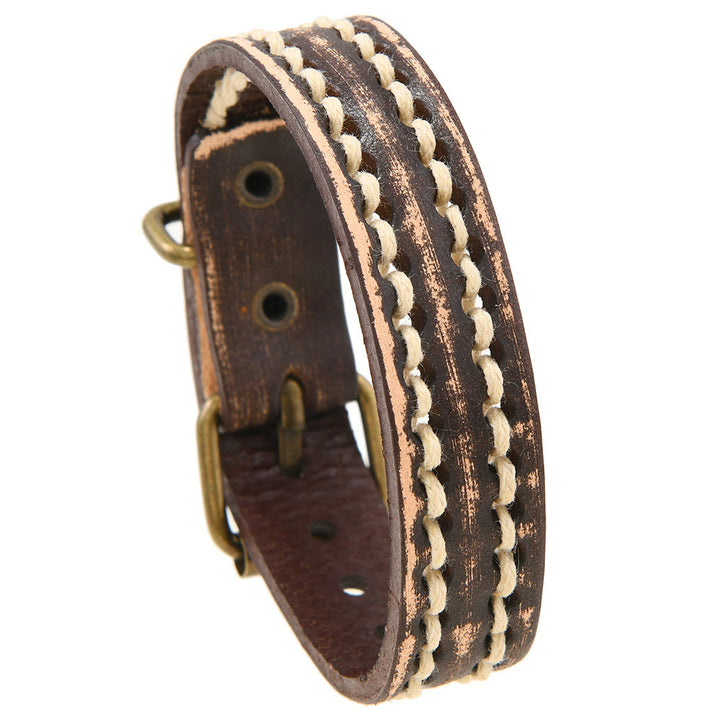 Pulsera de cuero vintage con hebilla ajustable y Buddha Stones