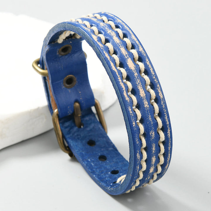 Pulsera de cuero vintage con hebilla ajustable y Buddha Stones
