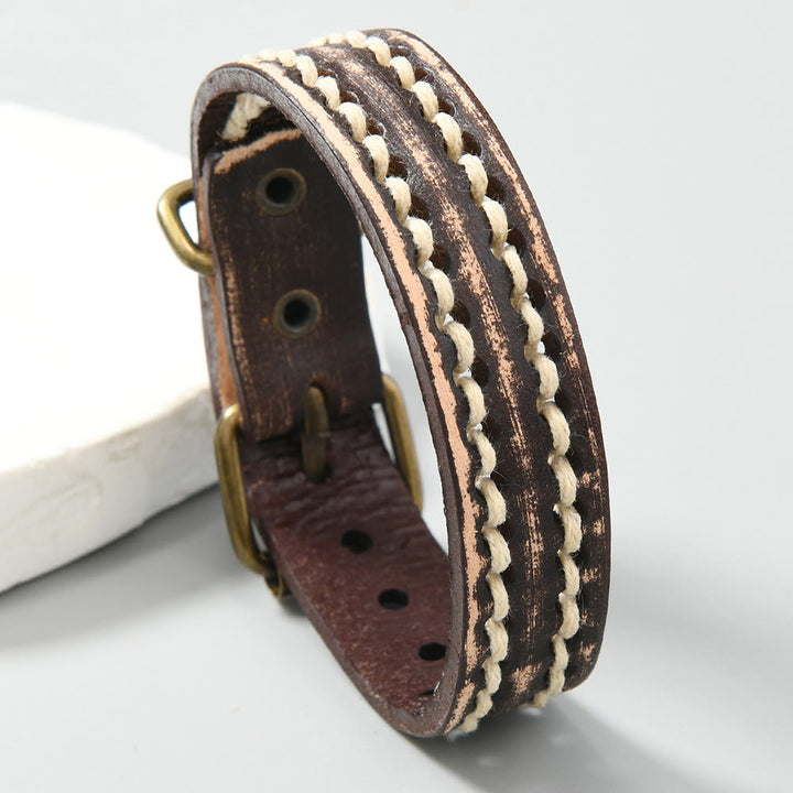 Pulsera de cuero vintage con hebilla ajustable y Buddha Stones